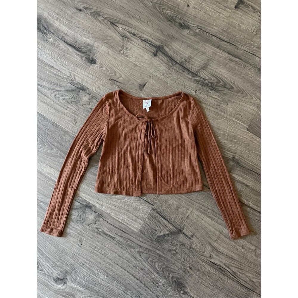 Self Esteem 90's look ribbed tie front top sweater crop medium